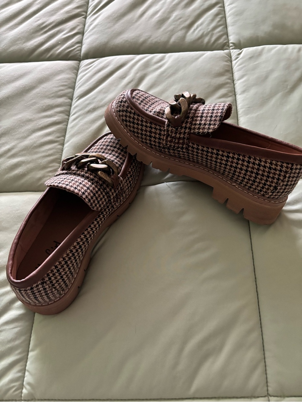 Corkys Brown and Cream Houndstooth Lug Sole Loafers